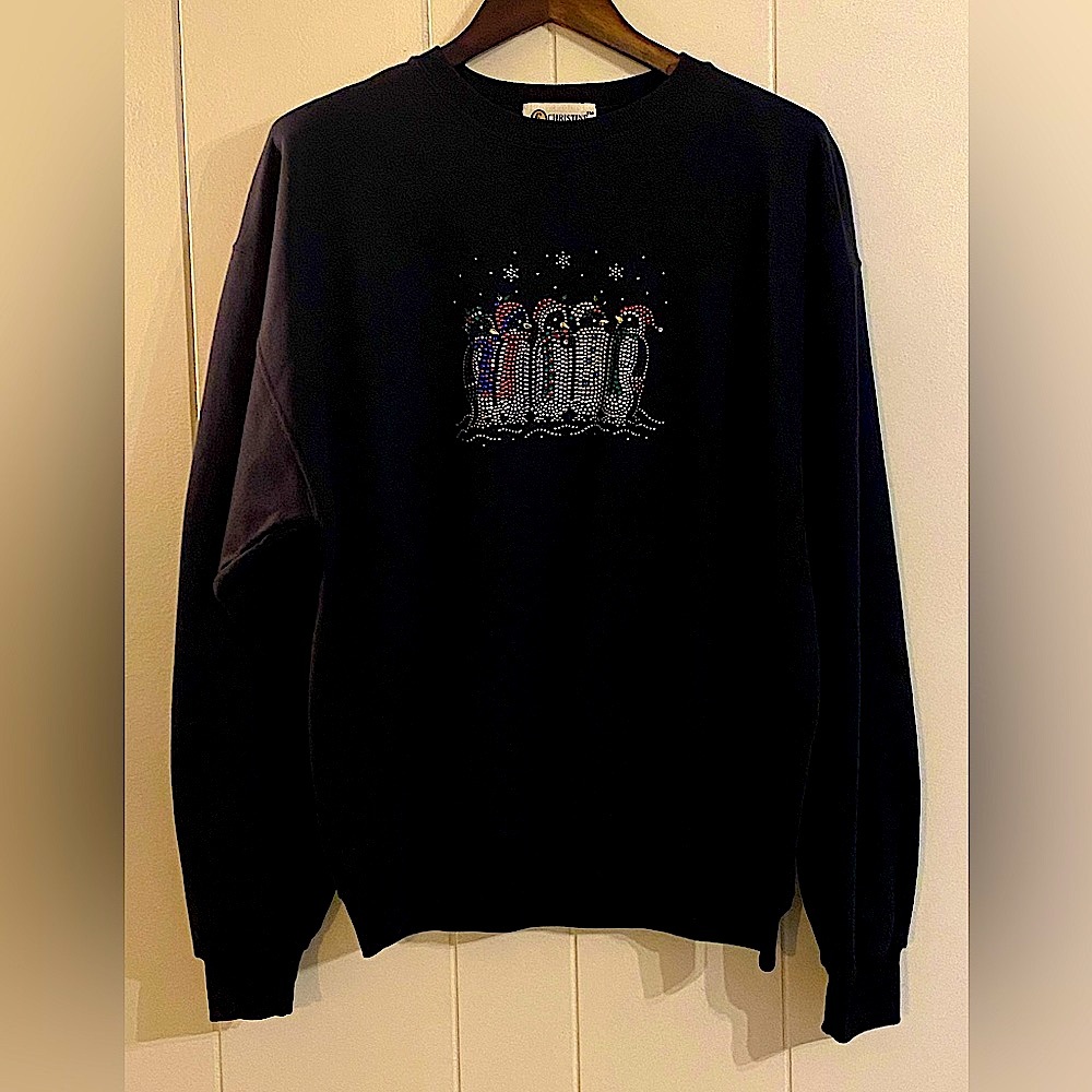 Black Large Christine Alexander Christmas Sweatshirt embellished penguins